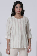 W for Woman White Yarn-Dyed Stripes Cotton Top | Grocsy