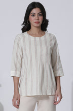 W for Woman White Yarn-Dyed Stripes Cotton Top | Grocsy
