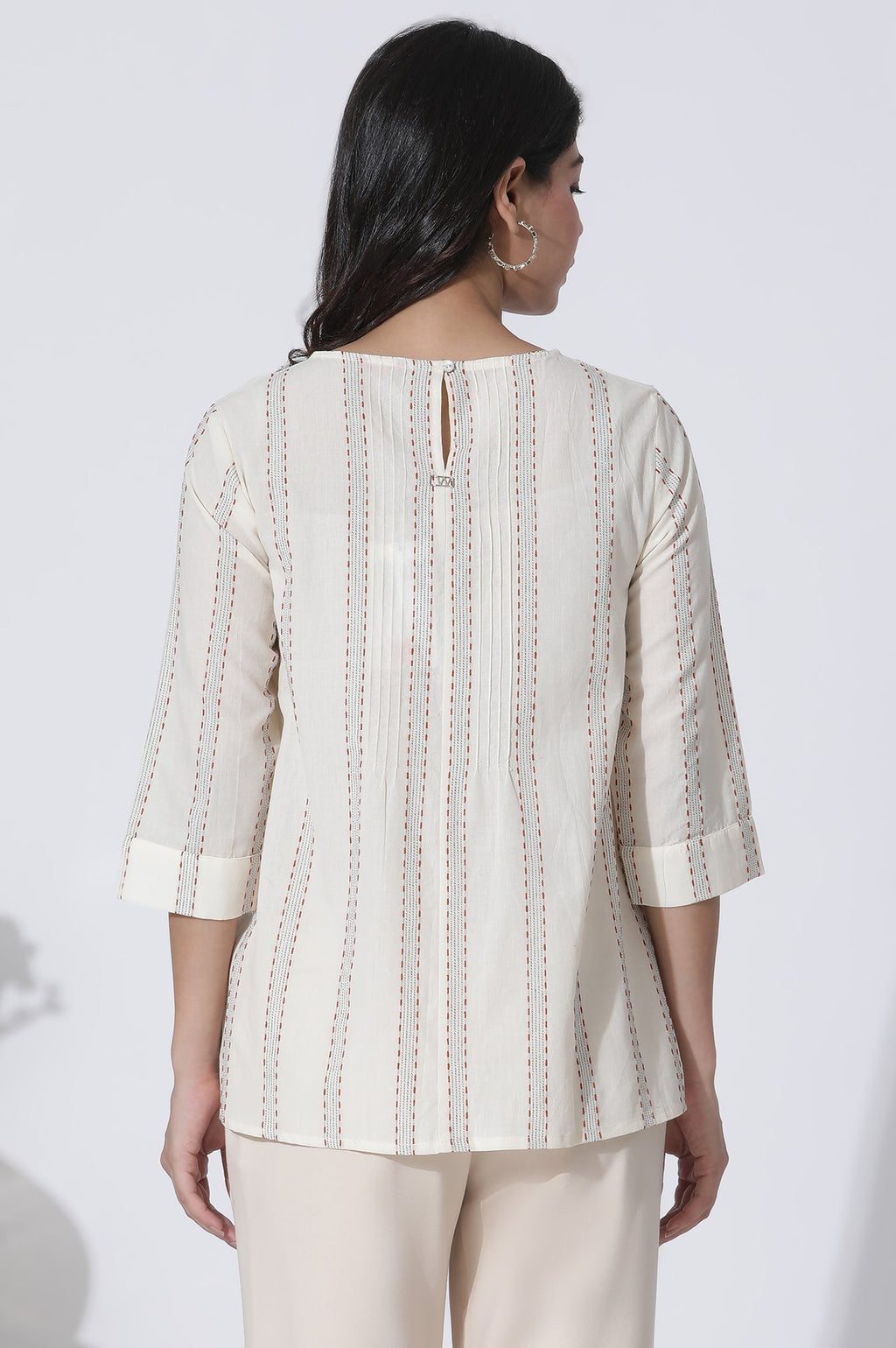 W for Woman White Yarn-Dyed Stripes Cotton Top | Grocsy