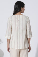 W for Woman White Yarn-Dyed Stripes Cotton Top | Grocsy