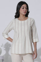 W for Woman White Yarn-Dyed Stripes Cotton Top | Grocsy