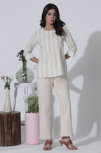 W for Woman White Yarn-Dyed Stripes Cotton Top | Grocsy