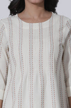 W for Woman White Yarn-Dyed Stripes Cotton Top | Grocsy