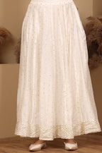 W for Woman White Embroidered Flared Skirt | Grocsy