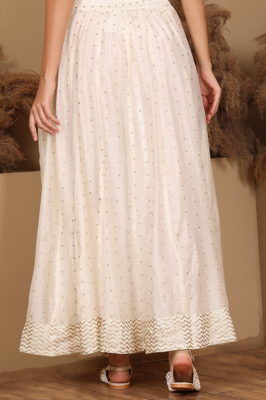 W for Woman White Embroidered Flared Skirt | Grocsy