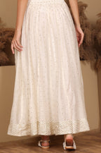W for Woman White Embroidered Flared Skirt | Grocsy