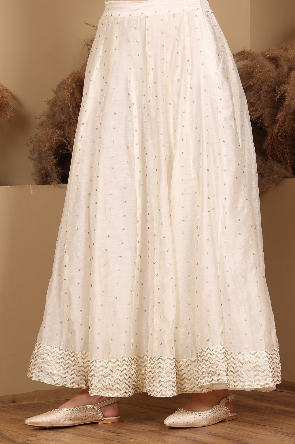 W for Woman White Embroidered Flared Skirt | Grocsy