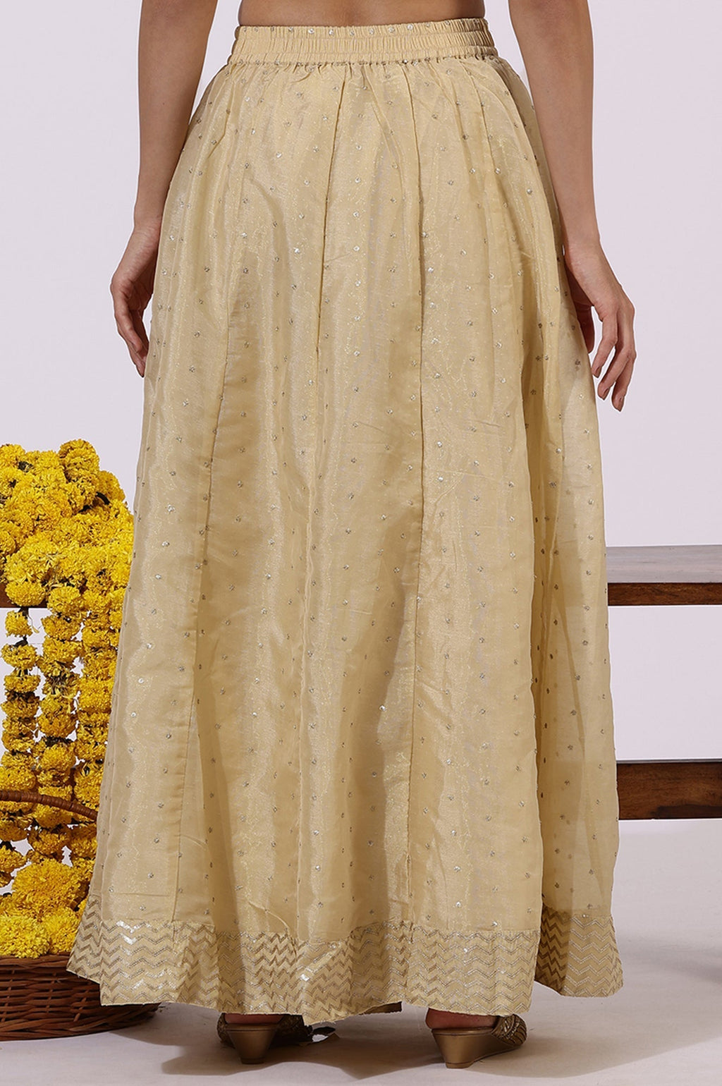 W for Woman Gold Solid Sequins Flarred Skirts | Grocsy