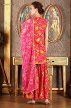 W for Woman Pink Floral Printed Sleeveless Short Kurta, Sharara And Dupatta Set | Grocsy
