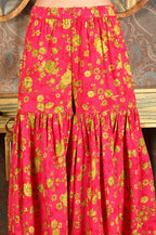 W for Woman Pink Floral Printed Sleeveless Short Kurta, Sharara And Dupatta Set | Grocsy