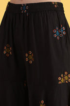 W for Woman Black Printed Metallic Embroidery Straight Kurta & Sharara with Dupatta Set | Grocsy