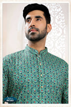 Joban Fashion Men's Green Straight Rayon Thread And Sequence Embroidery All Over Kurta Set | Grocsy