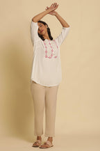 W for Woman White Solid Top With Thread Embroidery | Grocsy