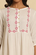 W for Woman White Solid Top With Thread Embroidery | Grocsy