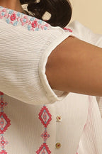 W for Woman White Solid Top With Thread Embroidery | Grocsy