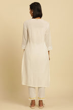 W for Woman Ecru Chikankari Embroidered Kurta | Grocsy