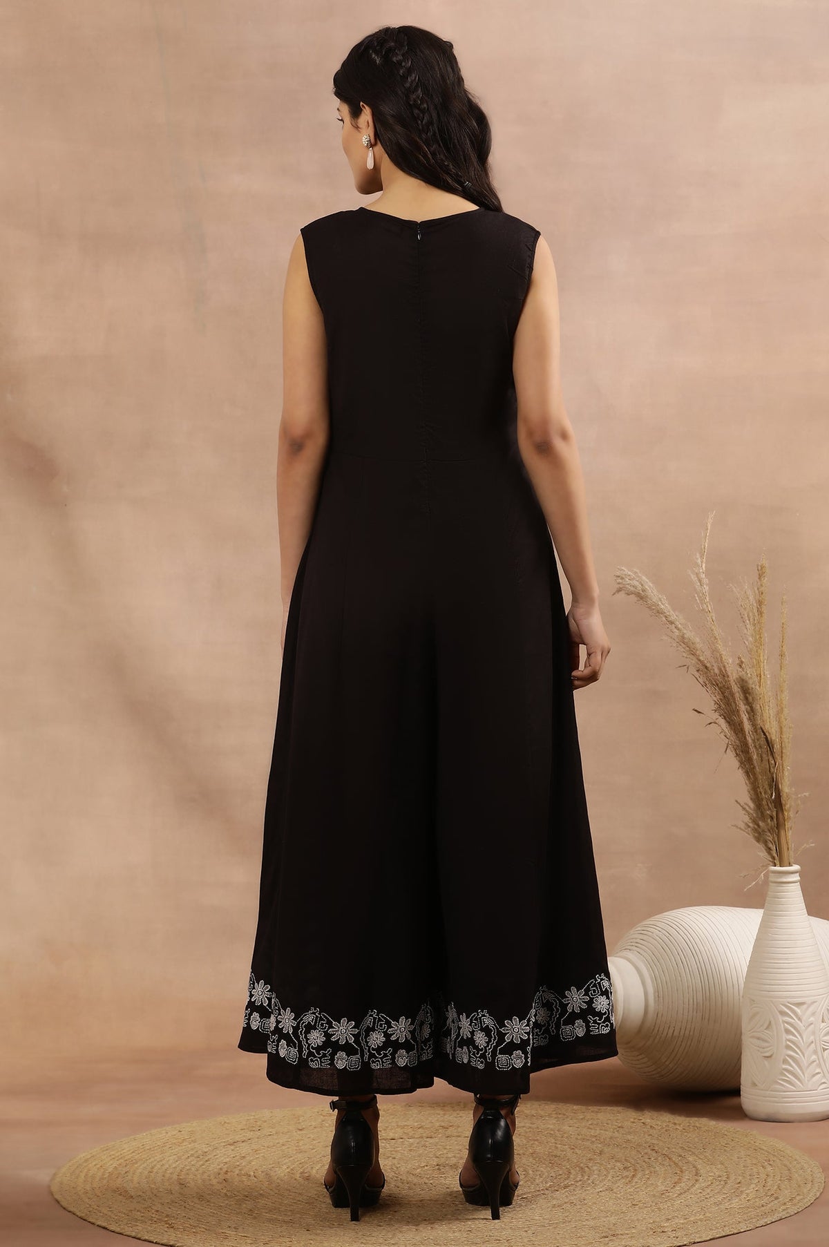 W for Woman Black Sleeveless Long Western Wrap Jumpsuit | Grocsy