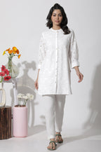 W for Woman White Schiffli Cotton Short Kurta | Grocsy