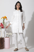W for Woman White Schiffli Cotton Short Kurta | Grocsy