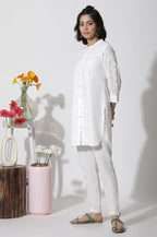 W for Woman White Schiffli Cotton Short Kurta | Grocsy