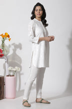 W for Woman White Schiffli Cotton Short Kurta | Grocsy