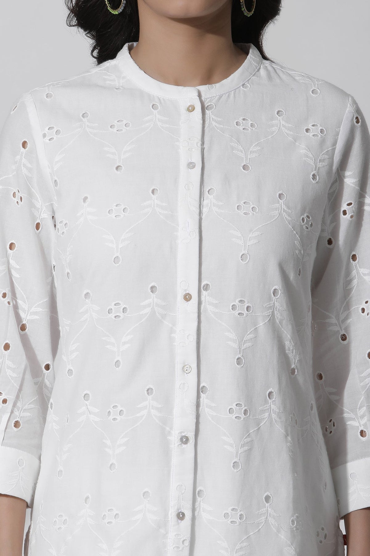 W for Woman White Schiffli Cotton Short Kurta | Grocsy