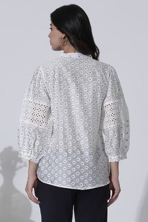 W for Woman White Schiffli Button Down Western Top | Grocsy