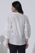 W for Woman White Schiffli Button Down Western Top | Grocsy
