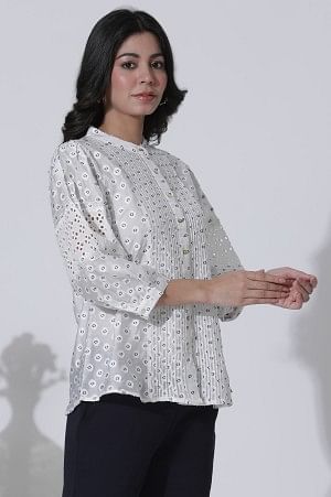W for Woman White Schiffli Button Down Western Top | Grocsy