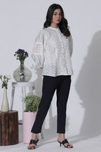 W for Woman White Schiffli Button Down Western Top | Grocsy