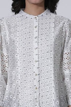 W for Woman White Schiffli Button Down Western Top | Grocsy