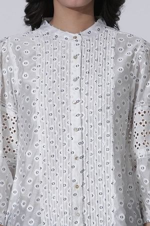 W for Woman White Schiffli Button Down Western Top | Grocsy