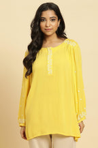 W for Woman Yellow Summer Top With White Floral Embroidery | Grocsy