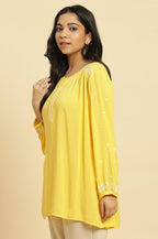 W for Woman Yellow Summer Top With White Floral Embroidery | Grocsy