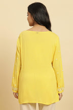 W for Woman Yellow Summer Top With White Floral Embroidery | Grocsy