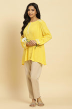 W for Woman Yellow Summer Top With White Floral Embroidery | Grocsy