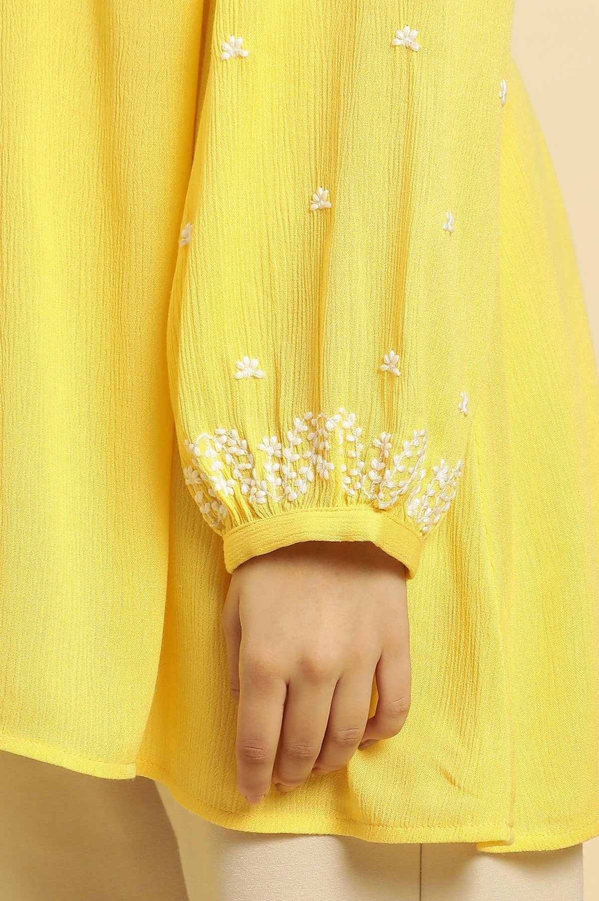 W for Woman Yellow Summer Top With White Floral Embroidery | Grocsy