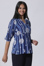 W for Woman Blue Floral Printed Top With Lace | Grocsy