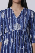 W for Woman Blue Floral Printed Top With Lace | Grocsy