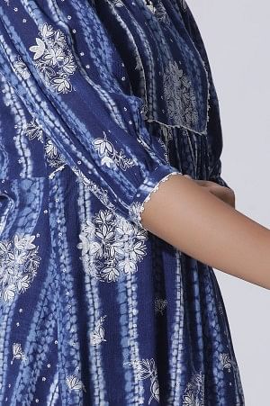 W for Woman Blue Floral Printed Top With Lace | Grocsy