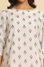 W for Woman White Printed Top Wit Lace And Puffed Sleeves | Grocsy