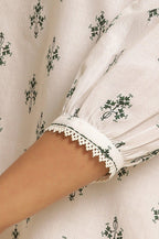 W for Woman White Printed Top Wit Lace And Puffed Sleeves | Grocsy