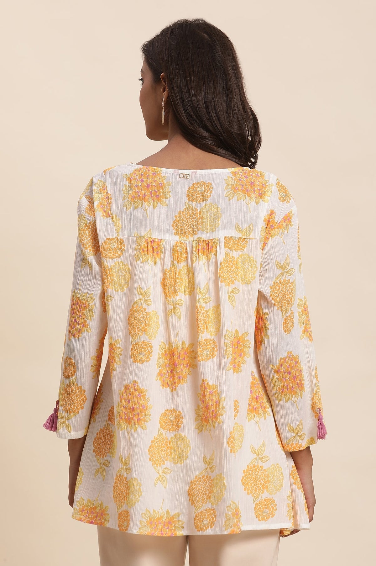 W for Woman White Floral Printed Flared Peplum Top | Grocsy
