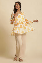 W for Woman White Floral Printed Flared Peplum Top | Grocsy