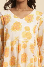 W for Woman White Floral Printed Flared Peplum Top | Grocsy