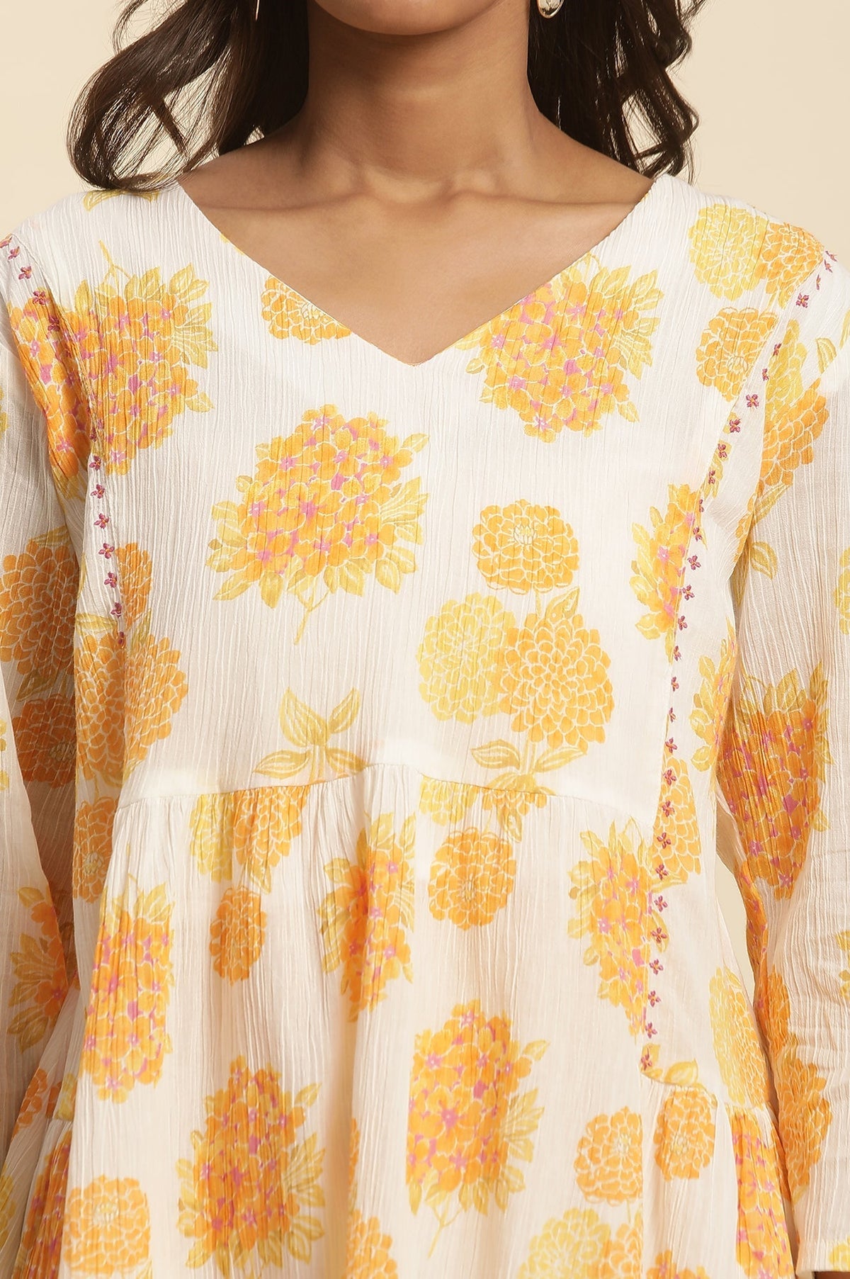 W for Woman White Floral Printed Flared Peplum Top | Grocsy