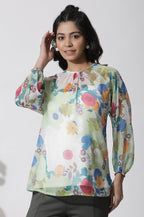W for Woman Whote Floral Printed Chiffon Top | Grocsy