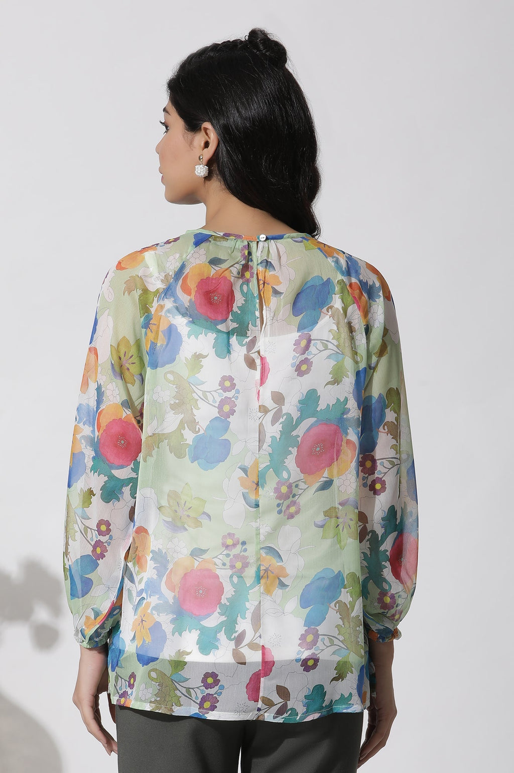 W for Woman Whote Floral Printed Chiffon Top | Grocsy