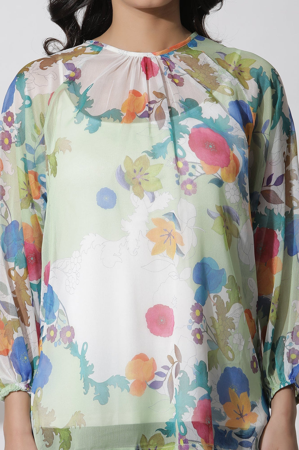 W for Woman Whote Floral Printed Chiffon Top | Grocsy