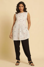 W for Woman White Checker Tunic With Curved Hemline | Grocsy